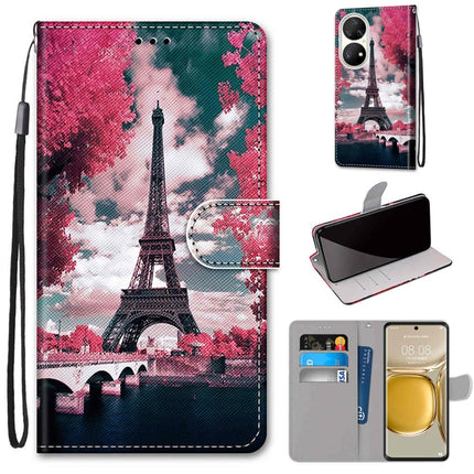 Coloured Drawing Cross Texture Horizontal Flip PU Leather Case with Holder & Card Slots & Wallet & Lanyard, For Huawei P50 Pro