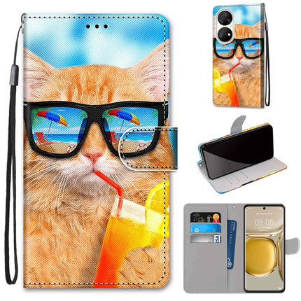 Coloured Drawing Cross Texture Horizontal Flip PU Leather Case with Holder & Card Slots & Wallet & Lanyard, For Huawei P50 Pro