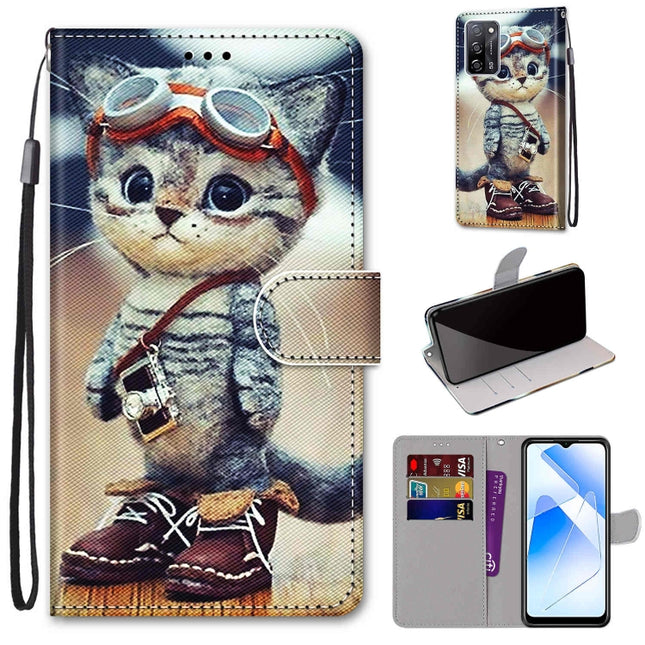 Coloured Drawing Cross Texture Horizontal Flip PU Leather Case with Holder & Card Slots & Wallet & Lanyard, For OPPO A54 4G / A16 4G / A53s 5G / A55 5G