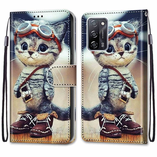 Coloured Drawing Cross Texture Horizontal Flip PU Leather Case with Holder & Card Slots & Wallet & Lanyard, For OPPO A54 4G / A16 4G / A53s 5G / A55 5G