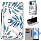For OPPO A54 4G / A16 4G / A53s 5G / A55 5G / Pink Green Leaf