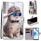 For OPPO A54 4G / A16 4G / A53s 5G / A55 5G / Slant Hat Blue Mirror Cat