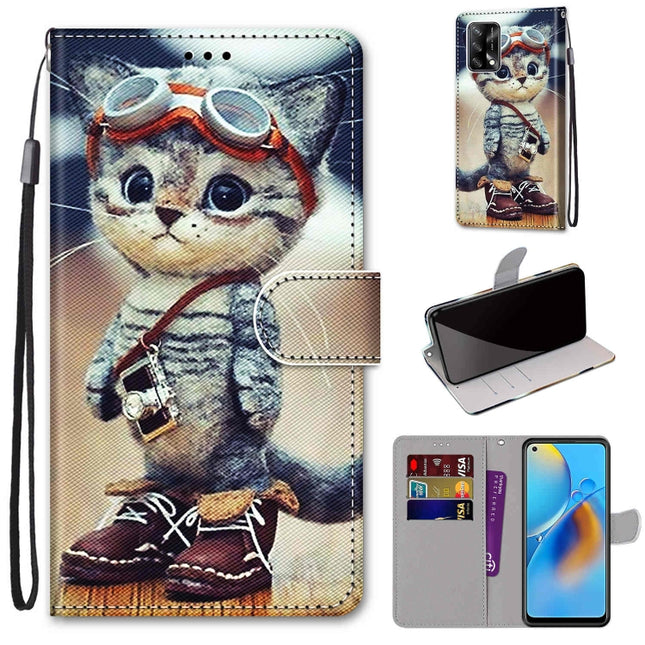Coloured Drawing Cross Texture Horizontal Flip PU Leather Case with Holder & Card Slots & Wallet & Lanyard, For OPPO F19 / A74 4G