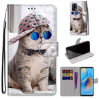 For OPPO F19 / A74 4G / Slant Hat Blue Mirror Cat
