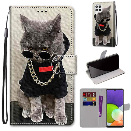 Coloured Drawing Cross Texture Horizontal Flip PU Leather Case with Holder & Card Slots & Wallet & Lanyard, For Samsung Galaxy A22 4G