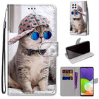 For Samsung Galaxy A22 4G / Slant Hat Blue Mirror Cat