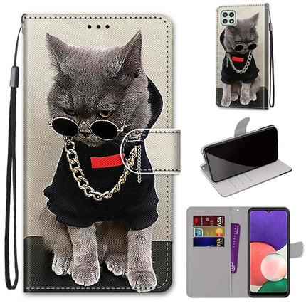 Coloured Drawing Cross Texture Horizontal Flip PU Leather Case with Holder & Card Slots & Wallet & Lanyard, For Samsung Galaxy A22 5G