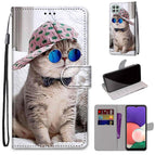 For Samsung Galaxy A22 5G / Slant Hat Blue Mirror Cat