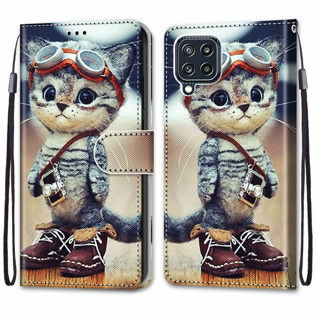 Coloured Drawing Cross Texture Horizontal Flip PU Leather Case with Holder & Card Slots & Wallet & Lanyard, For Samsung Galaxy M32 4G / F22