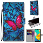 For Samsung Galaxy M32 4G / F22 / Blue Red Butterfly