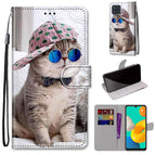 For Samsung Galaxy M32 4G / F22 / Slant Hat Blue Mirror Cat