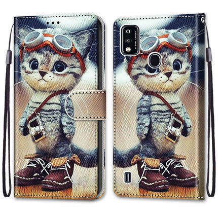 Coloured Drawing Cross Texture Horizontal Flip PU Leather Case with Holder & Card Slots & Wallet & Lanyard, For ZTE Blade A51