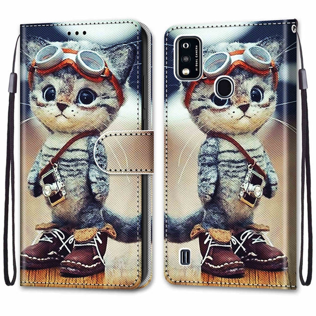 Coloured Drawing Cross Texture Horizontal Flip PU Leather Case with Holder & Card Slots & Wallet & Lanyard, For ZTE Blade A51