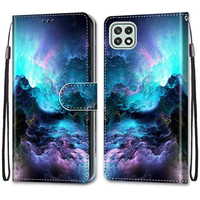 Coloured Drawing Cross Texture Horizontal Flip PU Leather Case with Holder & Card Slots & Wallet & Lanyard, For Samsung Galaxy A22 5G