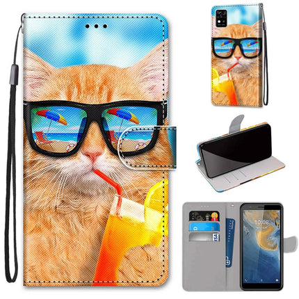 Coloured Drawing Cross Texture Horizontal Flip PU Leather Case with Holder & Card Slots & Wallet & Lanyard, For ZTE Blade A31