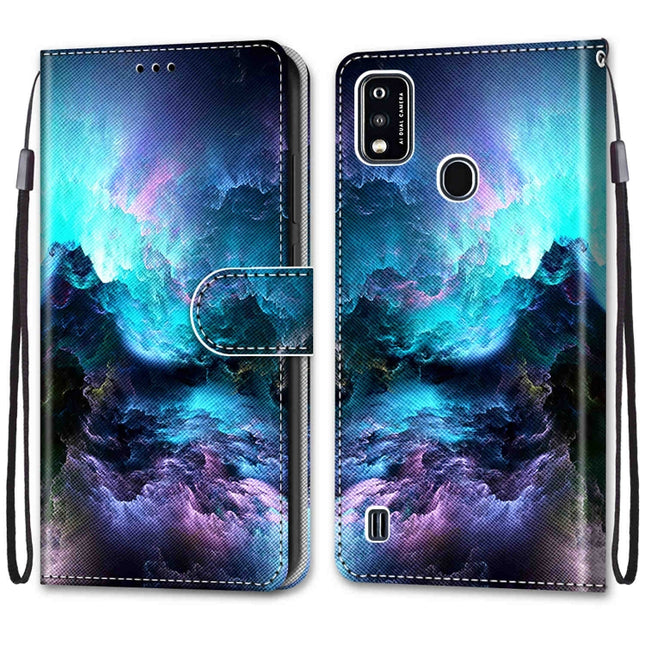 Coloured Drawing Cross Texture Horizontal Flip PU Leather Case with Holder & Card Slots & Wallet & Lanyard, For ZTE Blade A51
