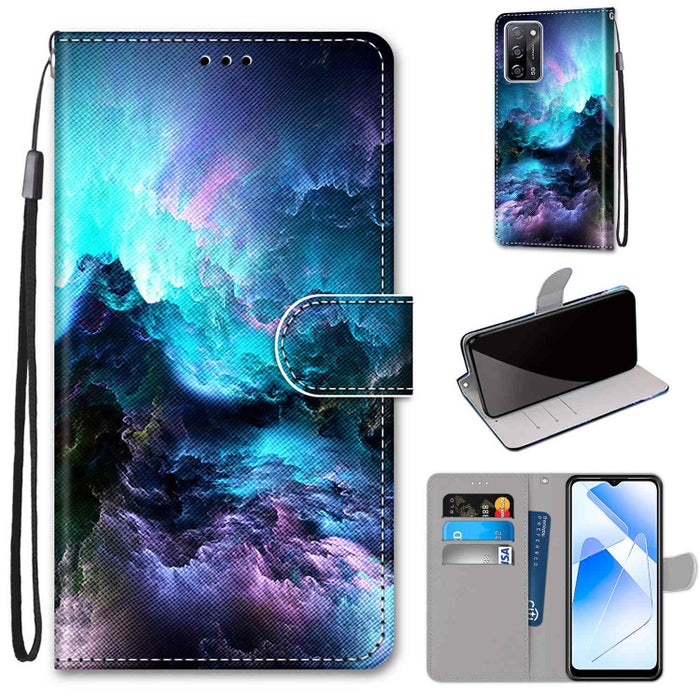 Coloured Drawing Cross Texture Horizontal Flip PU Leather Case with Holder & Card Slots & Wallet & Lanyard, For OPPO A55 5G / A54 4G / A53s 5G / A16 4G