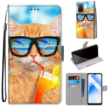 Coloured Drawing Cross Texture Horizontal Flip PU Leather Case with Holder & Card Slots & Wallet & Lanyard, For OPPO A55 5G / A54 4G / A53s 5G / A16 4G