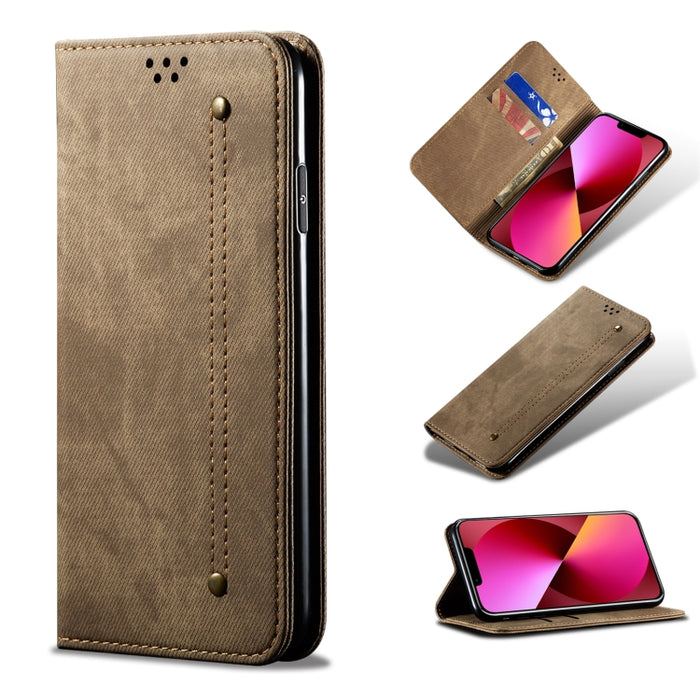 Horizontale Klapphülle aus Leder im Casual-Stil mit Denim-Textur, Halter, Kartenfächern und Geldbörse, für iPhone 13, für iPhone 13 Mini, für iPhone 13 Pro, für iPhone 13 Pro Max