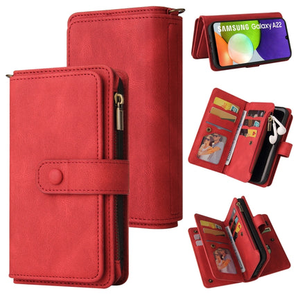 Skin Feel PU + TPU Horizontal Flip Leather Case with Holder & 15 Cards Slot & Wallet & Zipper Pocket & Lanyard, For Samsung Galaxy A20e, For Samsung Galaxy A22 4G, For Samsung Galaxy A22 5G, For Samsung Galaxy A32 4G, For Samsung Galaxy A32 5G         ...