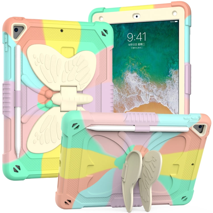 Beige PC + Silicone Anti-drop Protective Case with Butterfly Shape Holder & Pen Slot, For iPad 9.7 2018 & 2017 / Pro 9.7 inch / Air 2 / 6, For iPad 10.2 2021 & 2020 & 2019 / Air 3 10.5 inch, For iPad 10.2 2020 & 2019 / Air 3 10.5 inch