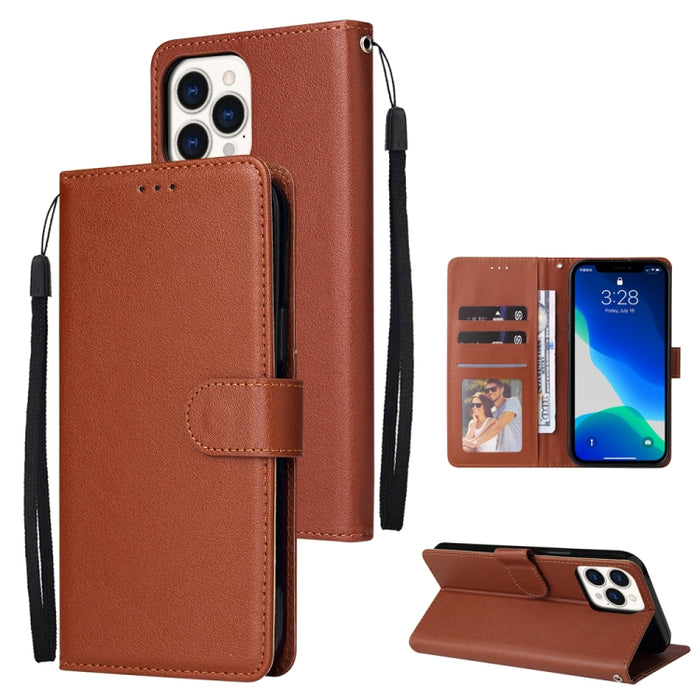 Multifunktionale horizontale Flip-Ledertasche, mit drei Kartenfächern und -halter, Geldbörse mit doppeltem Reißverschluss, Bilderrahmen und Umhängeband, für iPhone 13 mini, für iPhone 13, für iPhone 13 Pro, für iPhone 13 Pro Max