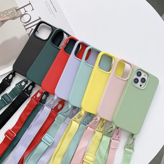 Elastic Silicone Protective Case with Wide Neck Lanyard, For iPhone 13 mini, For iPhone 13, For iPhone 13 Pro, For iPhone 13 Pro Max