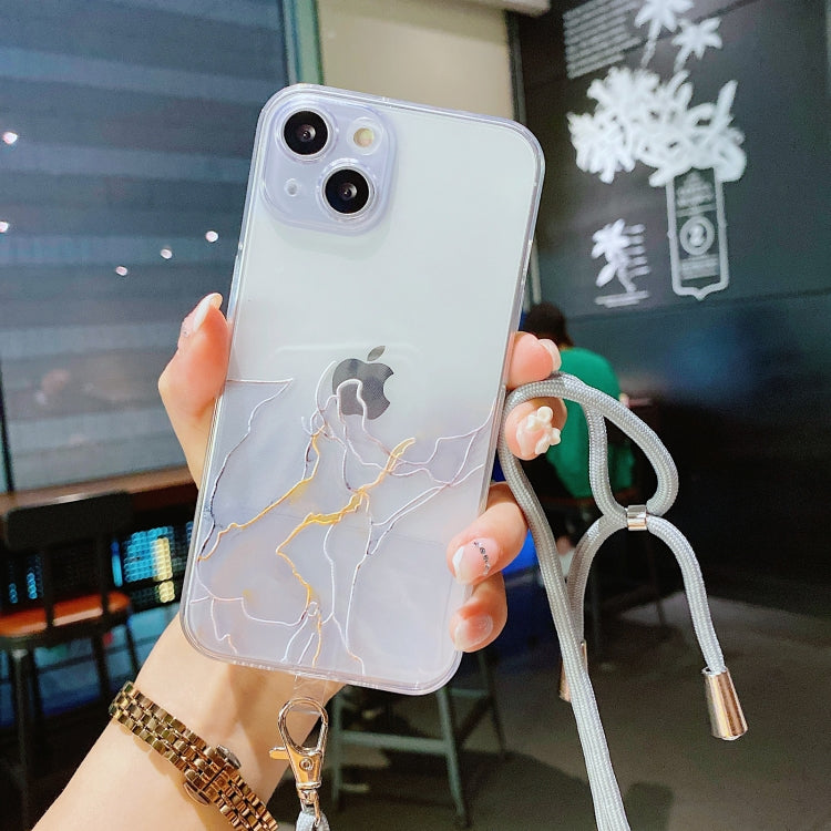 TPU-Schutzhülle mit hohlem Marmormuster und präzisem Loch und Umhängeband, für iPhone 13 Mini, für iPhone 13, für iPhone 13 Pro, für iPhone 13 Pro Max