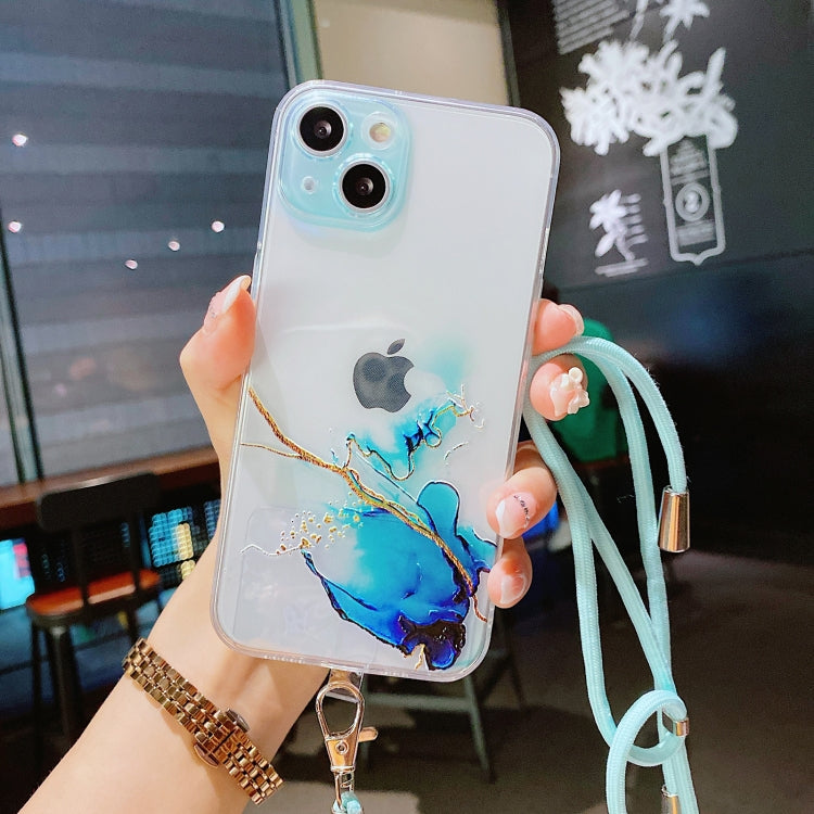 Hollow Marble Pattern TPU Precise Hole Protective Case with Neck Strap Rope, For iPhone 13 mini, For iPhone 13, For iPhone 13 Pro, For iPhone 13 Pro Max