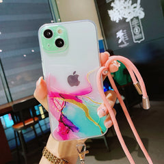 Hollow Marble Pattern TPU Precise Hole Protective Case with Neck Strap Rope, For iPhone 13 mini, For iPhone 13, For iPhone 13 Pro, For iPhone 13 Pro Max