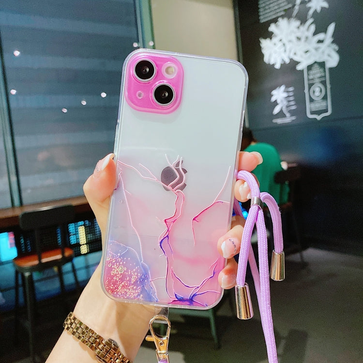 TPU-Schutzhülle mit hohlem Marmormuster und präzisem Loch und Umhängeband, für iPhone 13 Mini, für iPhone 13, für iPhone 13 Pro, für iPhone 13 Pro Max