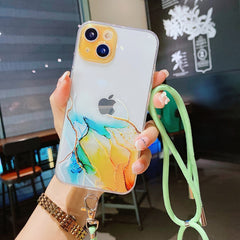 Hollow Marble Pattern TPU Precise Hole Protective Case with Neck Strap Rope, For iPhone 13 mini, For iPhone 13, For iPhone 13 Pro, For iPhone 13 Pro Max