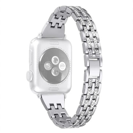 Double Row Diamond Alloy Watchband, For Apple Watch Series 8&7 41mm / SE 2&6&SE&5&4 40mm / 3&2&1 38mm, For Apple Watch Series 7 41mm / 6 & SE & 5 & 4 40mm / 3 & 2 & 1 38mm, For Apple Watch Series 8&7 45mm / SE 2&6&SE&5&4 44mm / 3&2&1 42mm