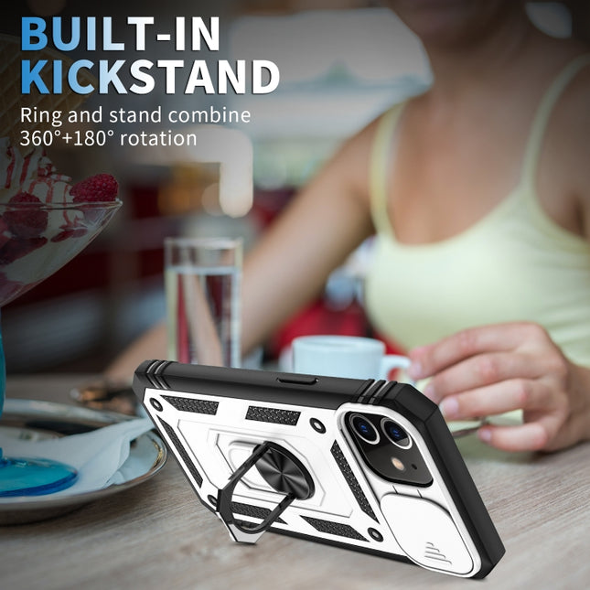 Funda protectora de TPU + PC con diseño de cubierta de cámara deslizante con soporte giratorio de 360 ​​grados y ranura para tarjetas, para iPhone 12 mini, para iPhone 12/12 Pro, para iPhone 12 Pro Max, para iPhone 11