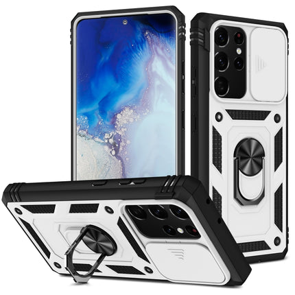 Sliding Camera Cover Design TPU + PC Protective Case with 360 Degree Rotating Holder & Card Slot, For Samsung Galaxy S21 Ultra 5G