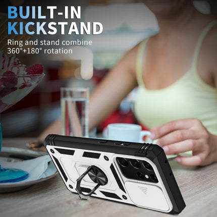 Sliding Camera Cover Design TPU + PC Protective Case with 360 Degree Rotating Holder & Card Slot, For Samsung Galaxy S21 Ultra 5G