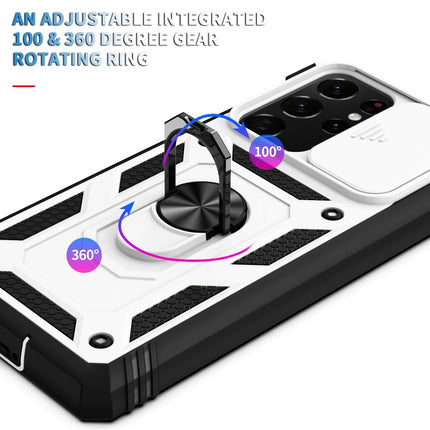 Sliding Camera Cover Design TPU + PC Protective Case with 360 Degree Rotating Holder & Card Slot, For Samsung Galaxy S21 Ultra 5G