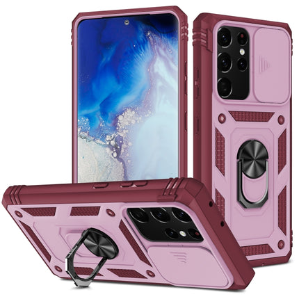 Sliding Camera Cover Design TPU + PC Protective Case with 360 Degree Rotating Holder & Card Slot, For Samsung Galaxy S21 Ultra 5G