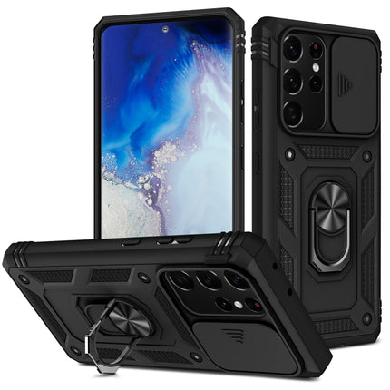 Sliding Camera Cover Design TPU + PC Protective Case with 360 Degree Rotating Holder & Card Slot, For Samsung Galaxy S21 Ultra 5G