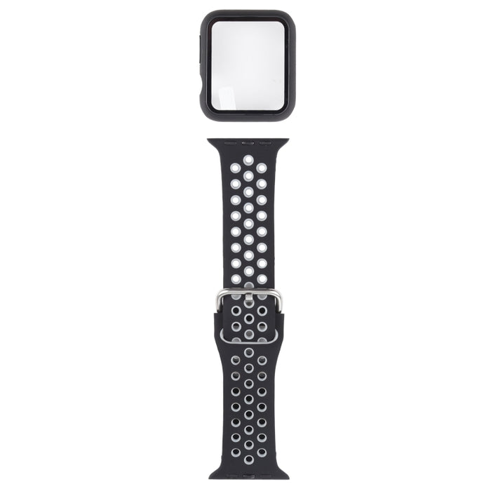 Silicone Replacement Strap Watchband + Protective Case with Screen Protector Set For Apple Watch Series, 3 & 2 & 1 38mm