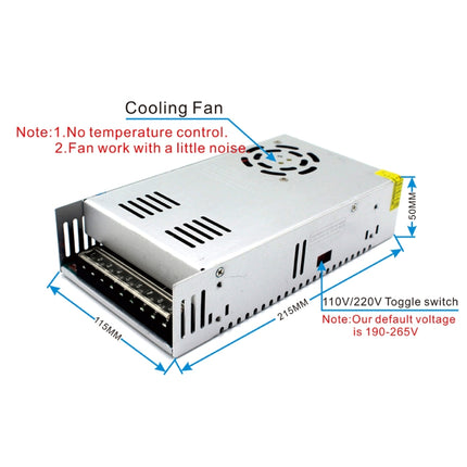 Light Bar Regulated Switching Power Supply LED Transformer, Size: 215 x 115 x 50mm, S-300-5 DC5V 60A 300W, S-350-5 DC5V 70A 350W, S-300-12 DC12V 25A 300W, S-360-12 DC12V 30A 360W, S-400-12 DC12V 33A 400W, S-480-12 DC12V 40A 480W, S-500-12 DC12V 41A 500...