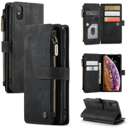 CaseMe-C30 - Funda de piel sintética y TPU multifuncional con tapa horizontal, ranura para tarjetas, billetera y bolsillo con cremallera, para iPhone XS/X, iPhone XR y iPhone XS Max