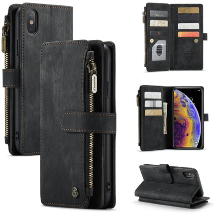 CaseMe-C30 - Funda de piel sintética y TPU multifuncional con tapa horizontal, ranura para tarjetas, billetera y bolsillo con cremallera, para iPhone XS/X, iPhone XR y iPhone XS Max