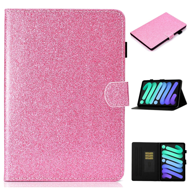 Estuche de cuero con tapa horizontal y diseño de purpurina brillante con ranura para tarjetas y función de suspensión/activación para iPad mini 2024/mini 6
