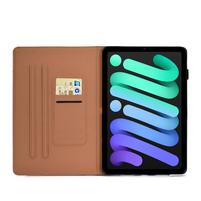 Estuche de cuero con tapa horizontal con pintura de color puro, ranuras para tarjetas, soporte, cordón y función de suspensión/activación, para iPad mini 2024/mini 6