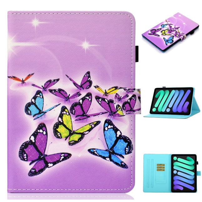 Estuche de cuero con tapa horizontal con dibujo en color, soporte, ranura para tarjetas y función de suspensión/activación, para iPad mini 2024/mini 6