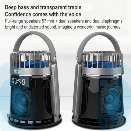 SOAIY K8 Wireless Bluetooth Dual Alarm Clock Speaker with Small Fan