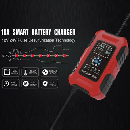 FOXSUR 10A 12V 7-segment Motorcycle / Car Smart Battery Charger, EU Plug, UK Plug, US Plug