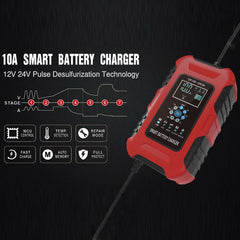 FOXSUR 10A 12V 7-segment Motorcycle / Car Smart Battery Charger, EU Plug, UK Plug, US Plug
