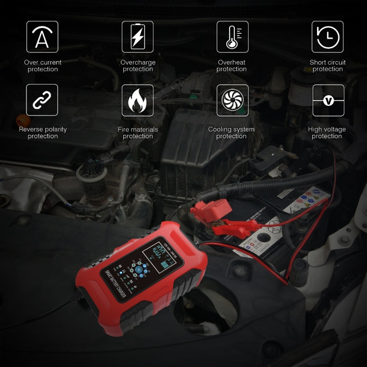 FOXSUR 10A 12V 7-segment Motorcycle / Car Smart Battery Charger, EU Plug, UK Plug, US Plug
